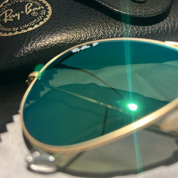 Ray Ban Aviator Flash Lenses Green Polarized Large Matte Gold - Picture 2 of 7